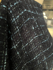 Linton Tweeds - Dark Navy, Ombre Blue Wool and Metallic Thread Boucle
