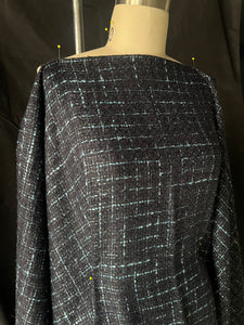 Linton Tweeds - Dark Navy, Ombre Blue Wool and Metallic Thread Boucle