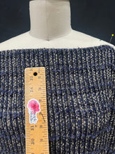 Load image into Gallery viewer, Linton Tweeds - Navy Blue, Beige, and Metallic Blue Threads Boucle
