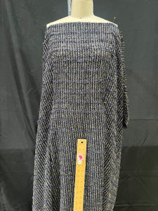 Linton Tweeds - Navy Blue, Beige, and Metallic Blue Threads Boucle
