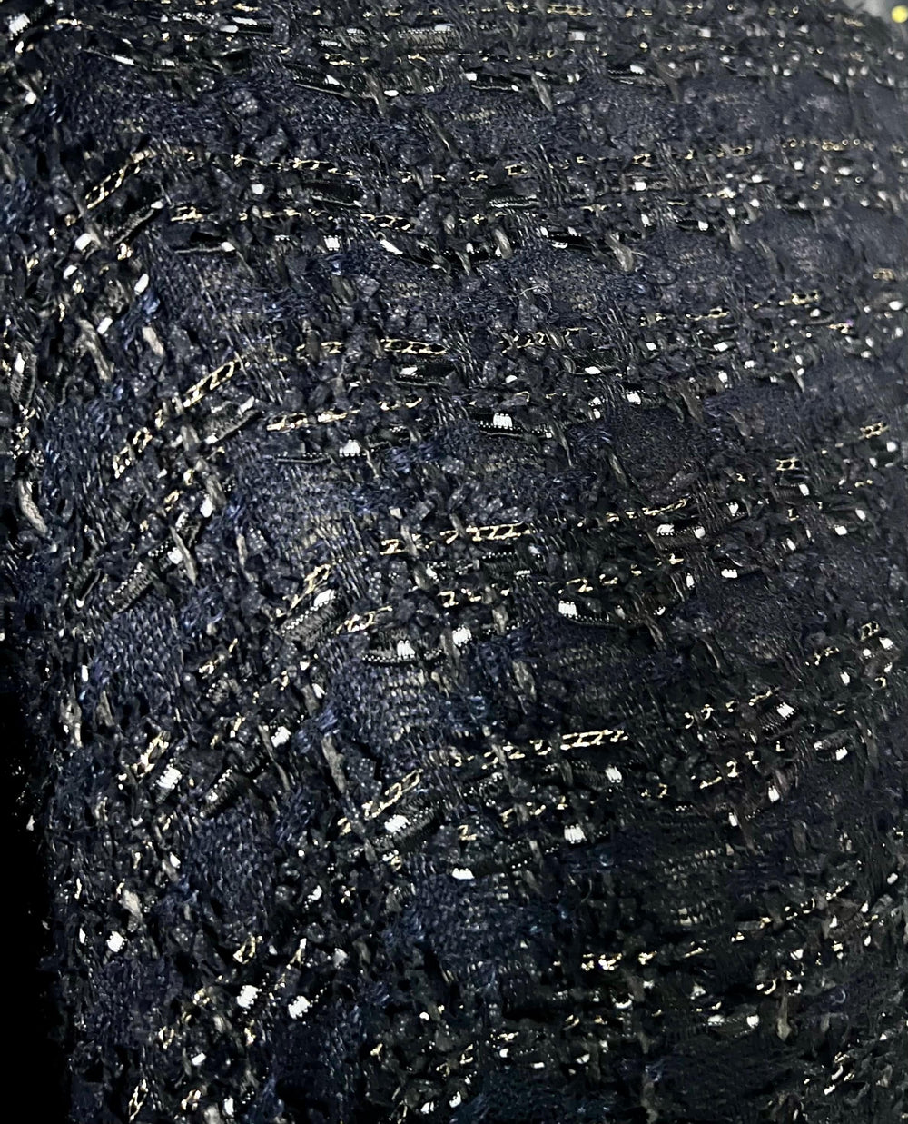 Linton Tweeds - Dark Blue, Gold, Black and Grey Couture Boucle